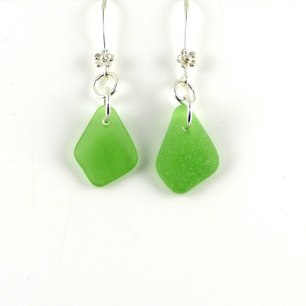 Emerald Green Sea Glass Drop Earrings E183