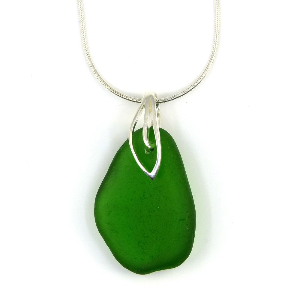 Emerald Green Sea Glass Necklace  JAYNE