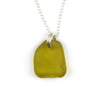 Deep Citron Sea Glass and Sterling Silver Necklace WILLOW