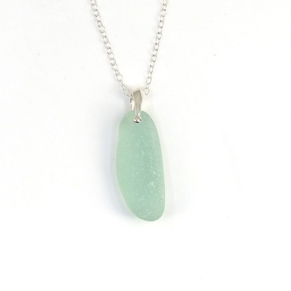 Seafoam Green Sea Glass and Silver Necklace WILLOW