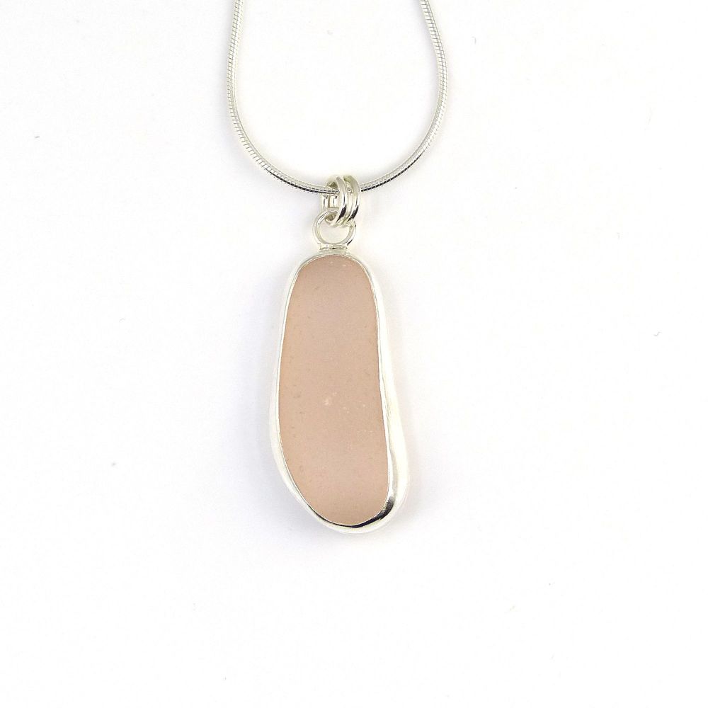  Bezel Set Soft Pink Sea Glass Pendant Necklace PIPPA
