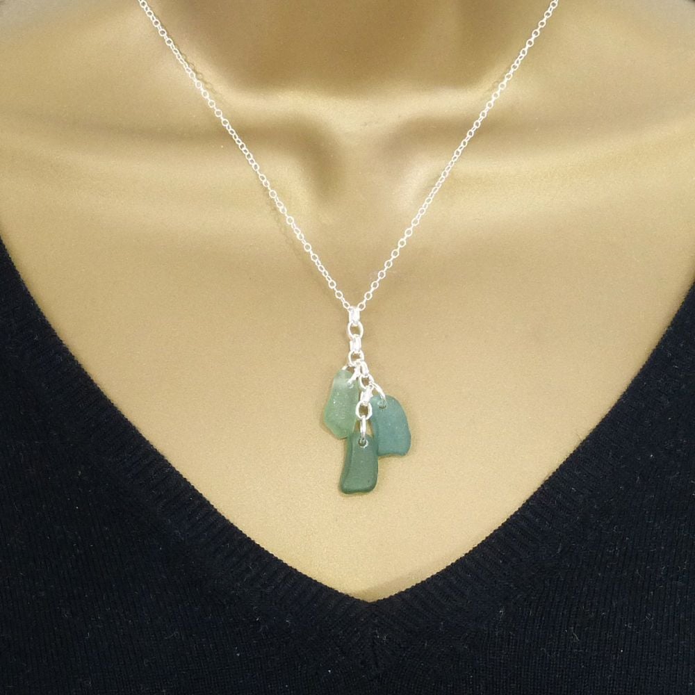 Shades of Jade Sea Glass Cluster Necklace SIRENA