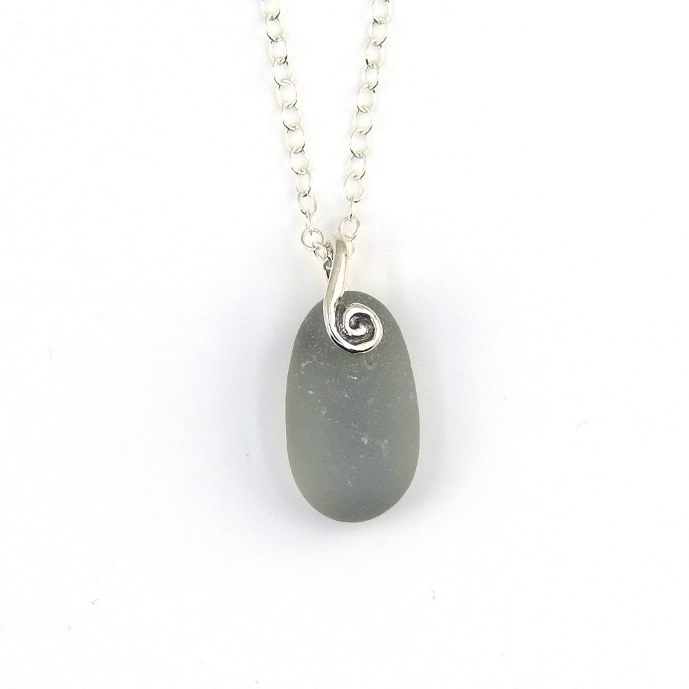 Tiny Smoke Grey Sea Glass Necklace JOSS