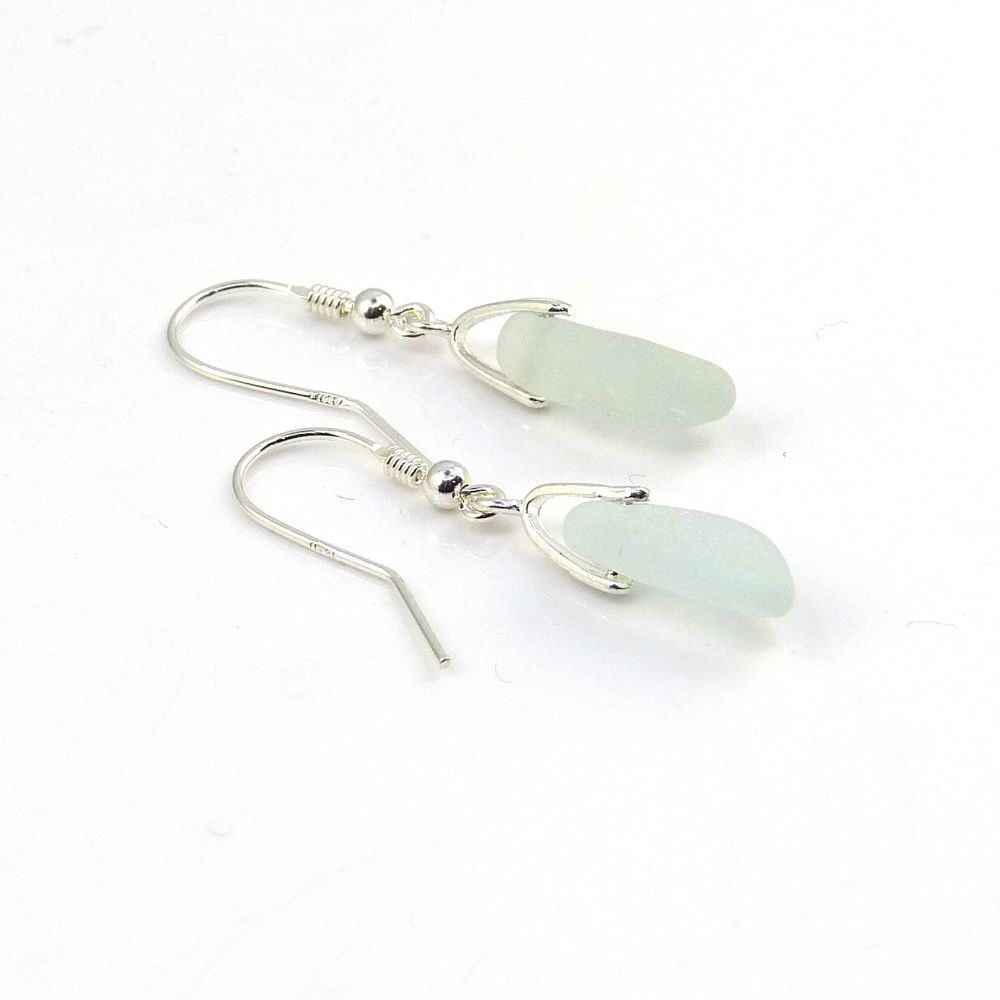 Seaham Pale Blue Sea Glass Sterling Silver Earrings  E206