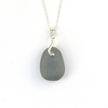 Tiny Soft Grey Sea Glass Necklace YVETTE