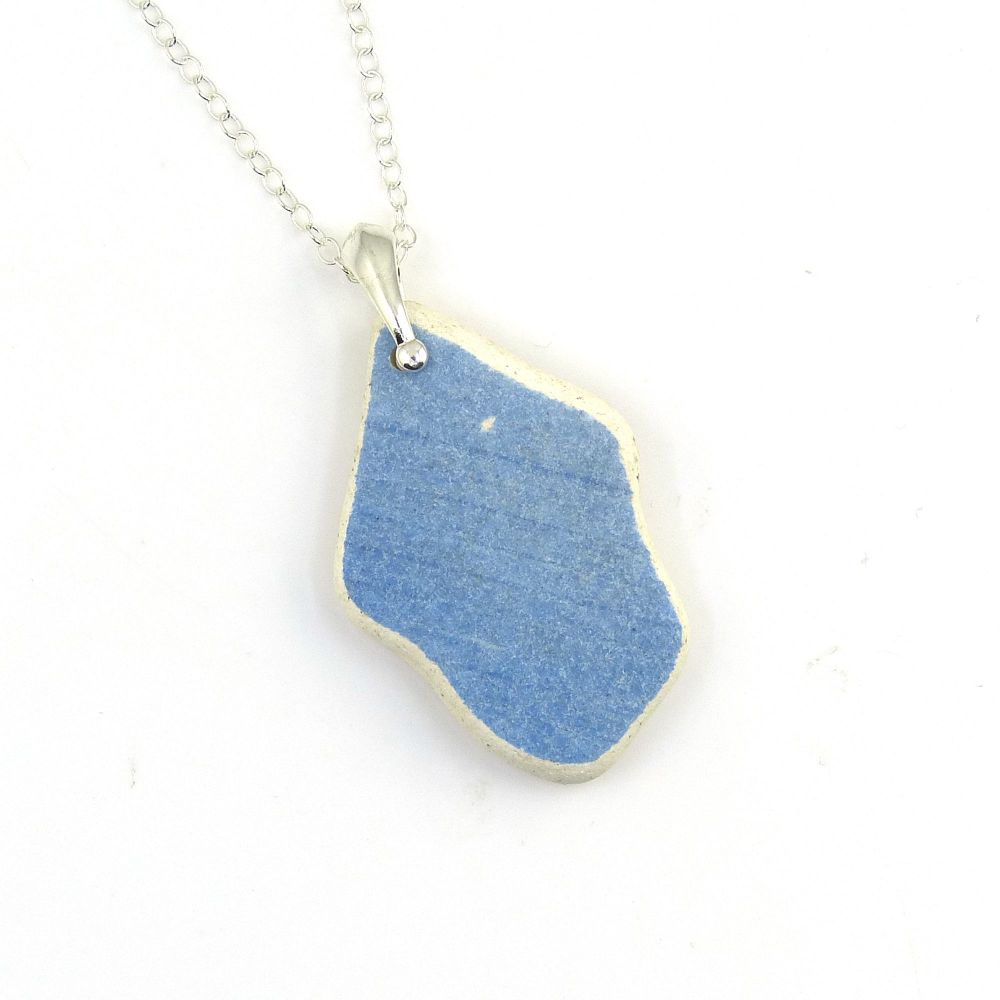 Ice Blue Beach Pottery on Sterling Silver Necklace P142