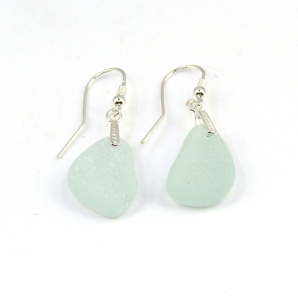 Seaham Pale Blue Sea Glass Sterling Silver Earrings  E212