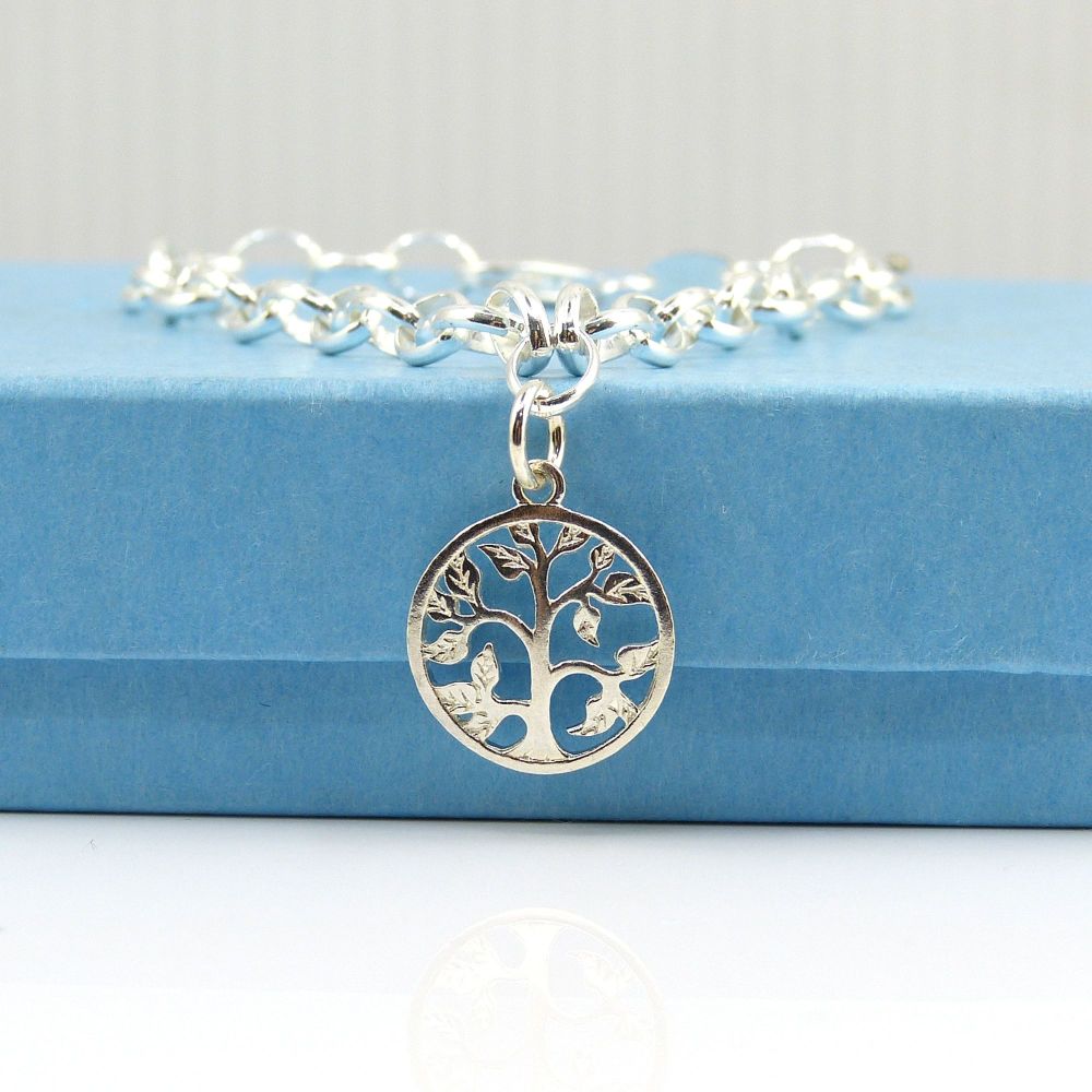 Sterling Silver Bracelet with Silver Filigree Tree of Life Charm