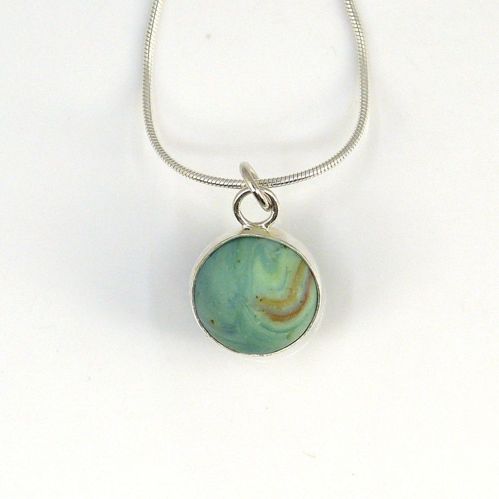Sea Glass Marble Necklace,  Pastel Green Marbled Marble,  Bezel Set Marble,