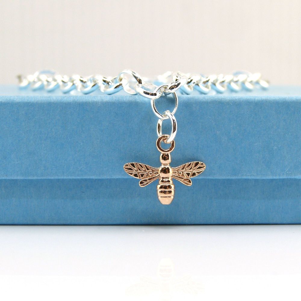 Sterling Silver Bracelet with Red Gold Bee Charm 
