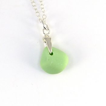 Tiny Pastel Green Milk Sea Glass Necklace 
