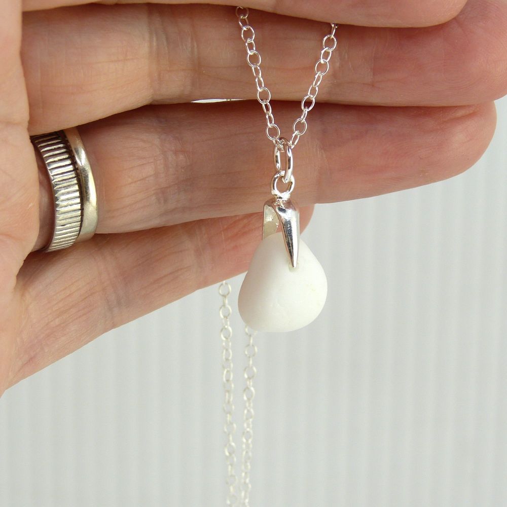 Tiny Pastel White Milk Sea Glass Necklace 