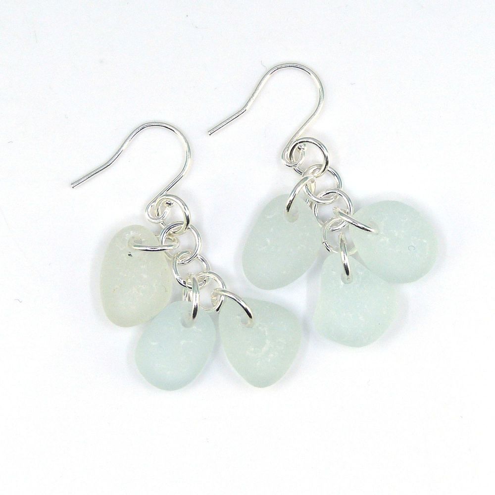 Pale Blue Sea Glass Sterling Silver Drop Earrings, Seaham Sea Glass E215