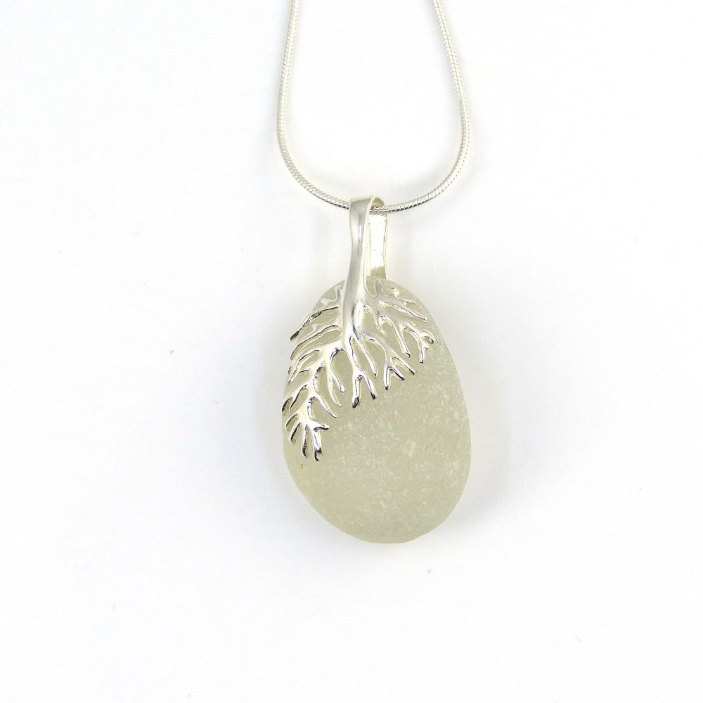 Snow White Sea Glass and Sterling Silver Necklace ELSA