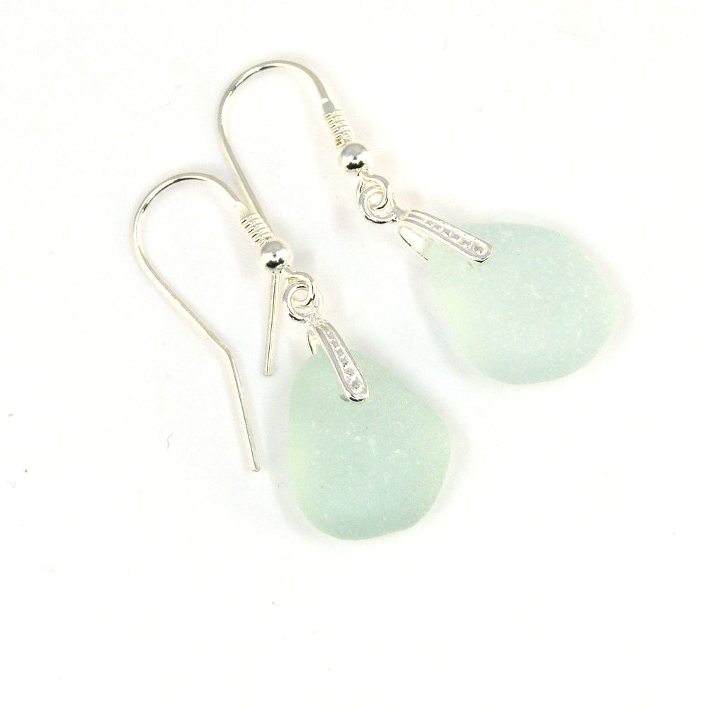 Seafoam Blue Sea Glass Sterling Silver Earrings e287