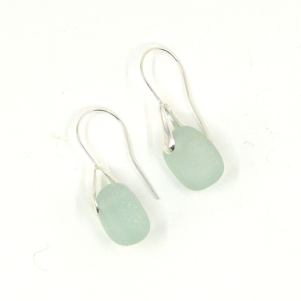 Seaham Pale Blue Sea Glass Sterling Silver Earrings e229