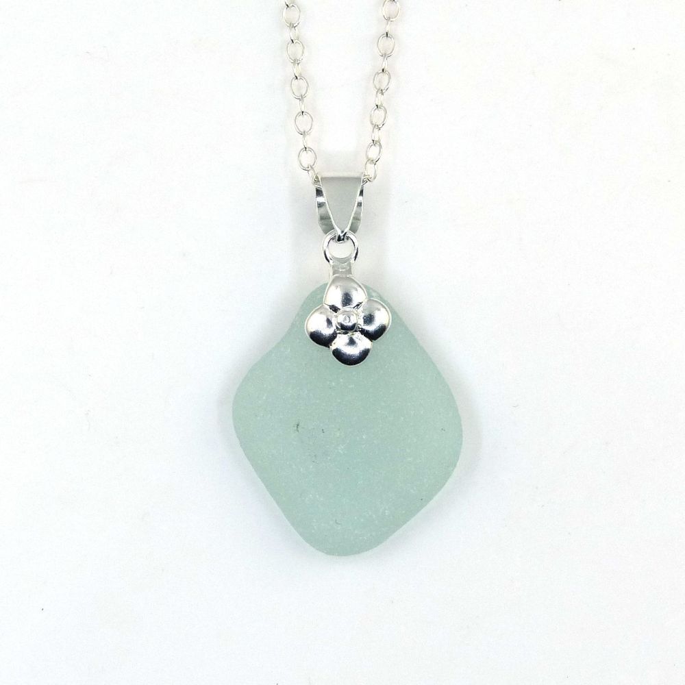 Pale Aqua Blue Sea Glass Necklace, Beach Glass Necklace, Seaglass Pendant, 