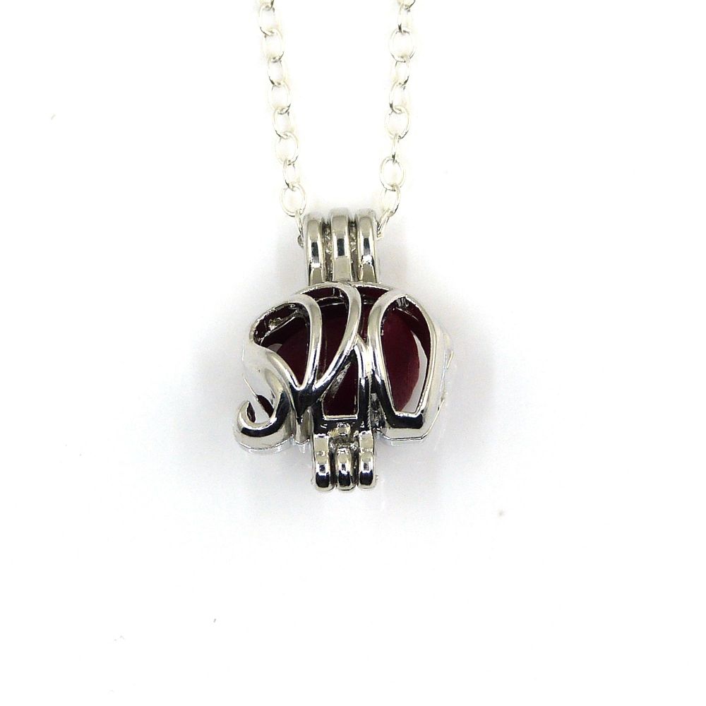 Tiny Red Sea Glass Elephant Locket Necklace L205