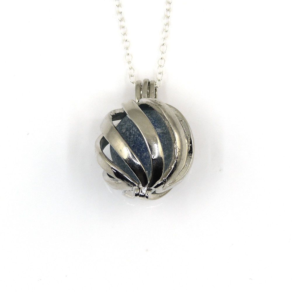 Ocean Blue Sea Glass Marble in Swirl Locket L207