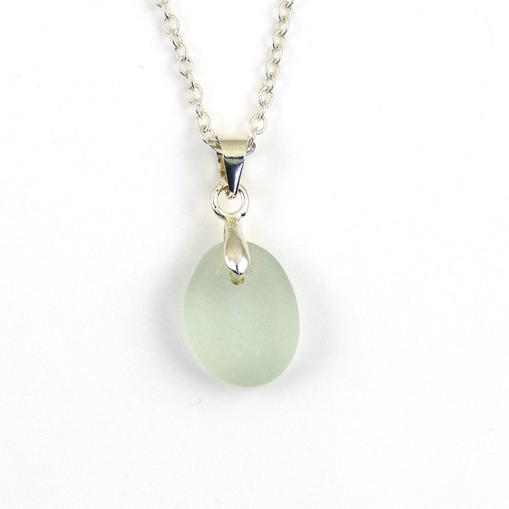 Tiny Pale Blue Sea Glass and Sterling Silver Necklace ELSA