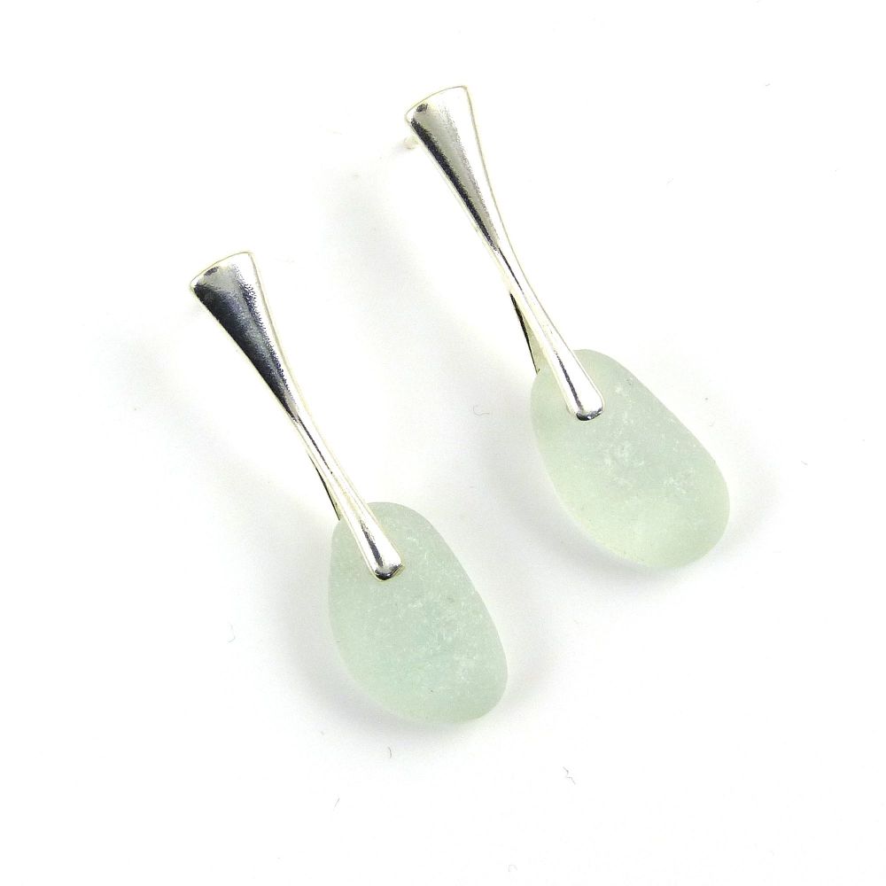 Pale Blue Sea Glass Sterling Silver Stud Earrings