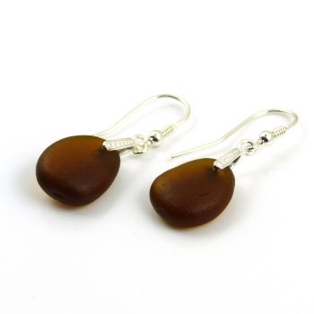 Amber Sea Glass Sterling Silver Drop Earrings E242