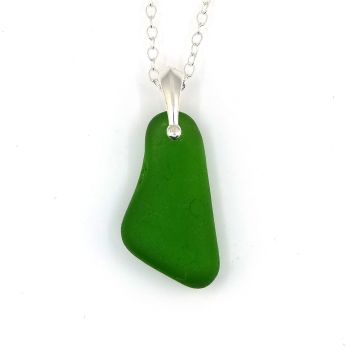 Emerald Green Sea Glass and Silver Necklace JOSETTE