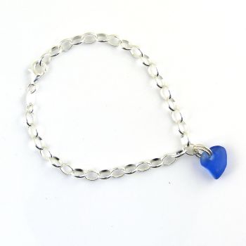 Seaham Sapphire Blue Sea Glass and Sterling Silver Bracelet 4mm links The Strandline 