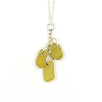 Citron Yellow Seaham Sea Glass and Sterling Silver Cluster Pendant ELLIE
