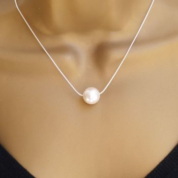 Large Floating Ivory White Freshwater Pearl Necklace,  Bride, Bridesmaid