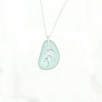 Pale Aquamarine Sea Glass and Silver Tendril Necklace FELICIA