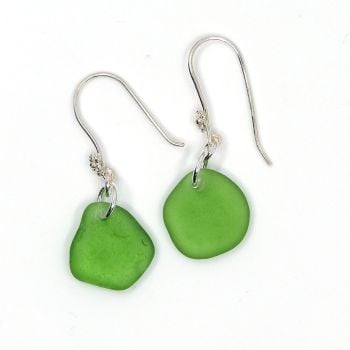 Emerald Green Sea Glass Drop Earrings E252