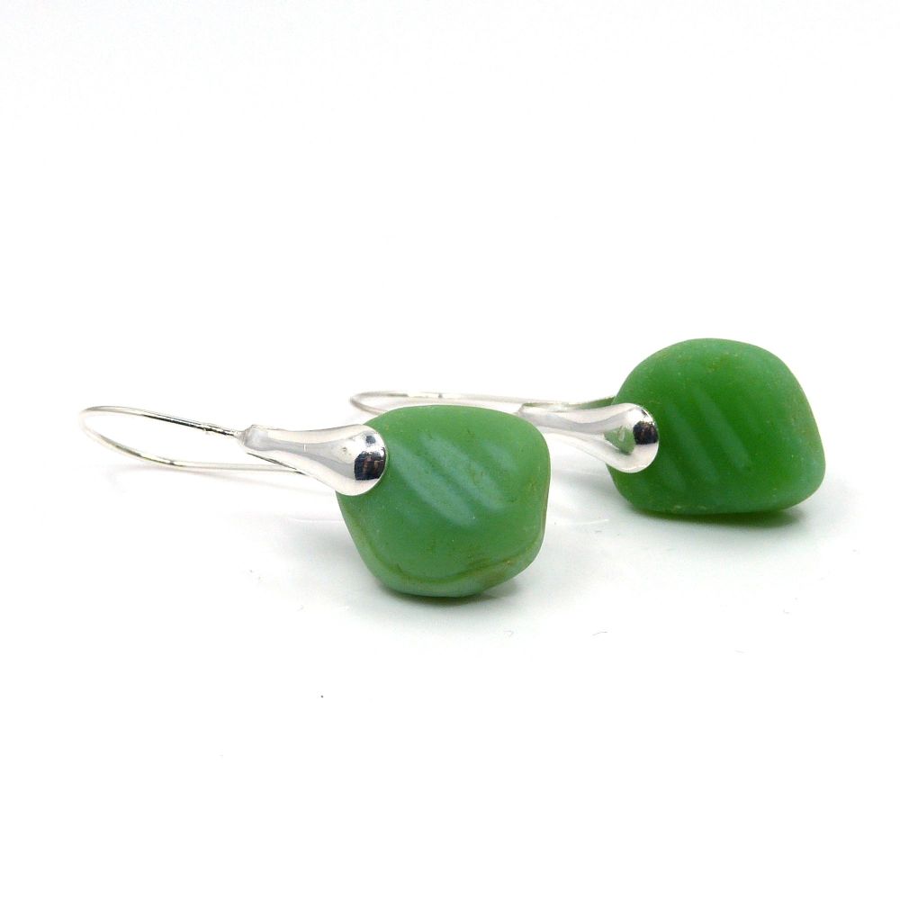 Pastel Green Milk Sea Glass and Sterling Silver Earringse267