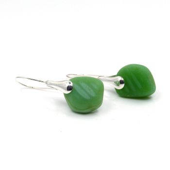 Pastel Green Milk Sea Glass and Sterling Silver Earrings e257
