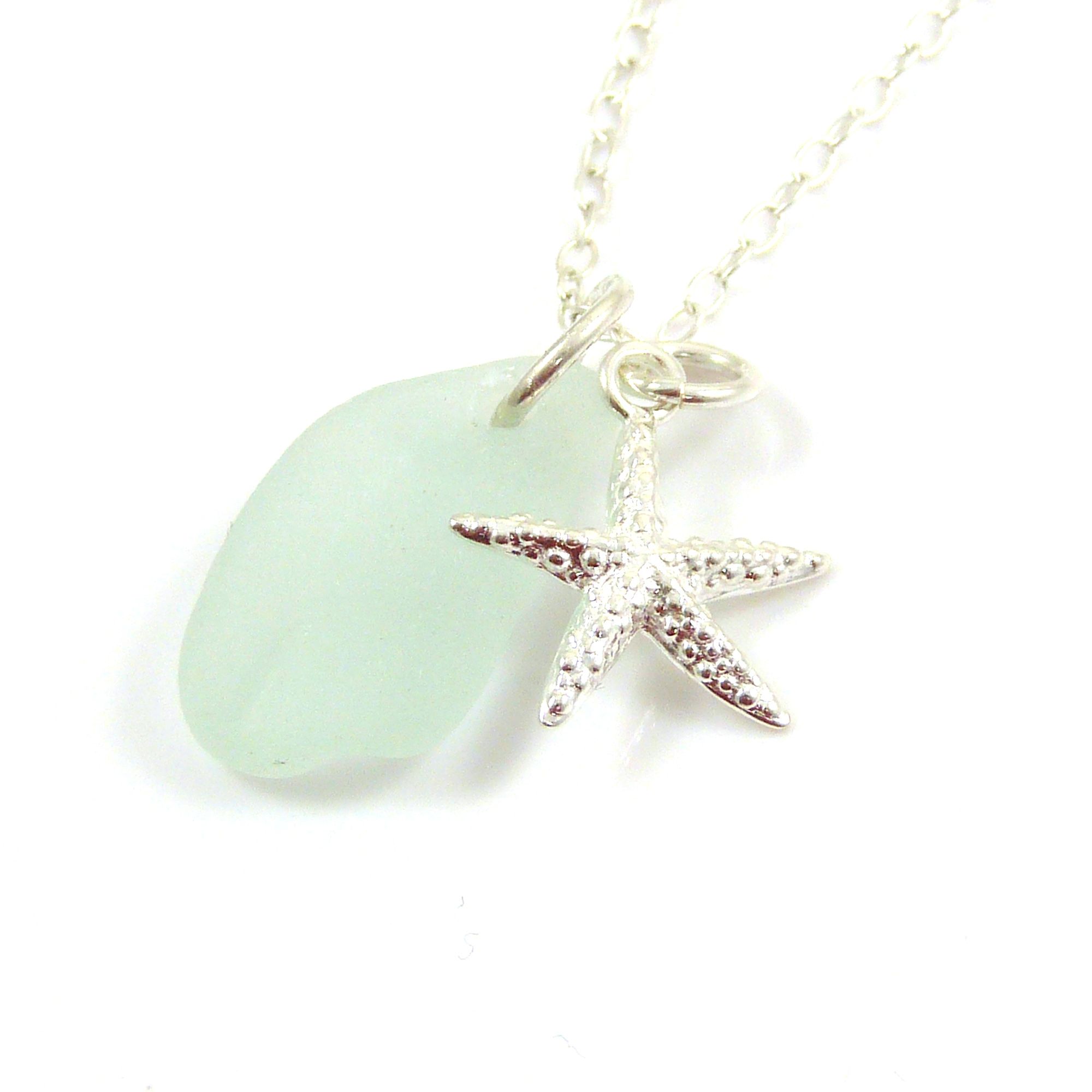 seafoam sea glass and silver starfish necklace (4)