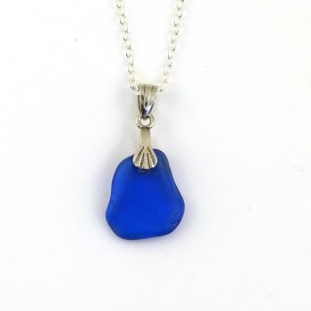 Tiny Cobalt Blue Sea Glass Necklace LILY
