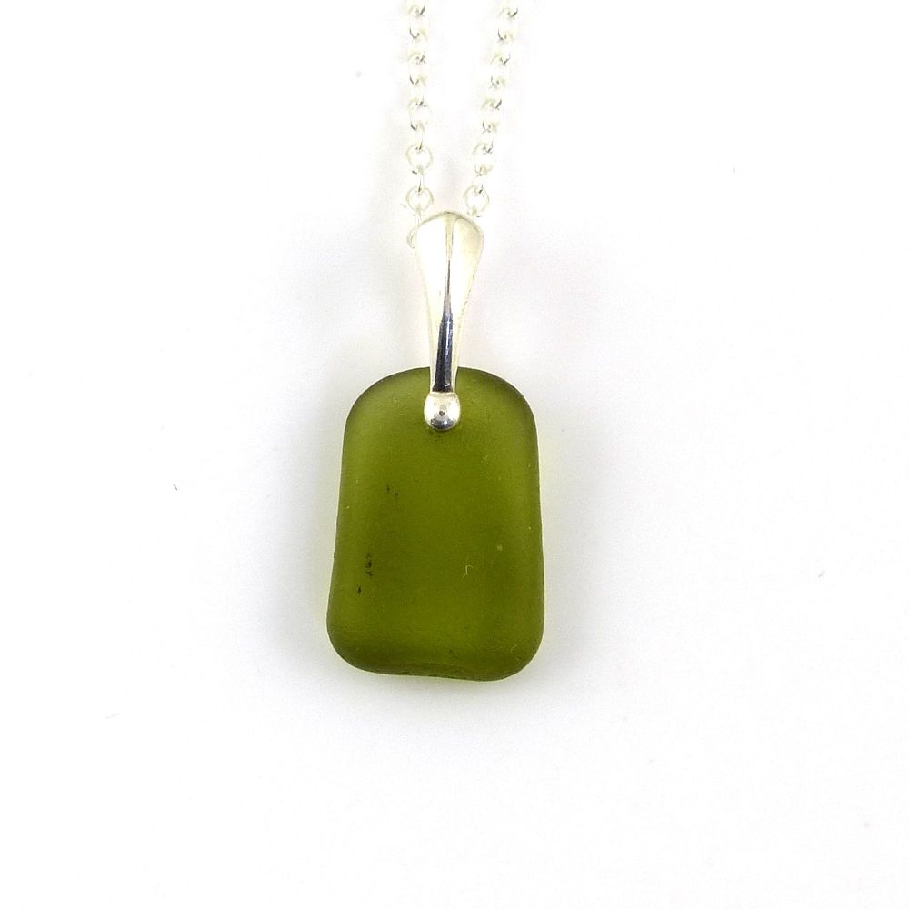 Olive Green Sea Glass Necklace GERRI