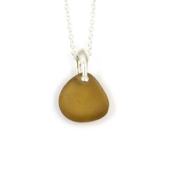 Honey Amber Sea Glass and Silver Necklace ANDRINA