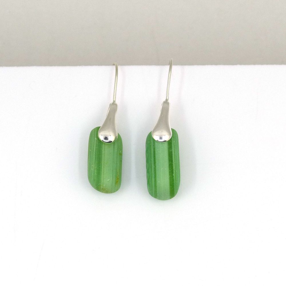 Pastel Green Milk Sea Glass and Sterling Silver Earrings e275