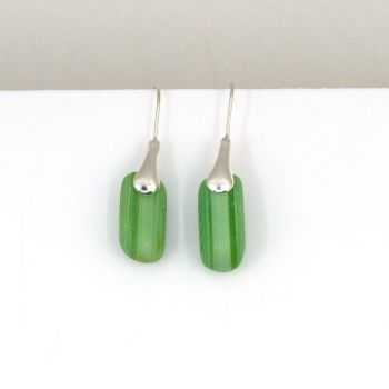 Pastel Green Milk Sea Glass and Sterling Silver Earrings e275