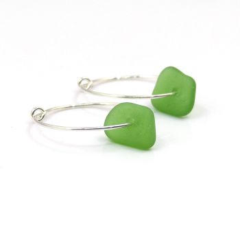 Seaham Emerald Green  Sea Glass Sterling Silver Earrings