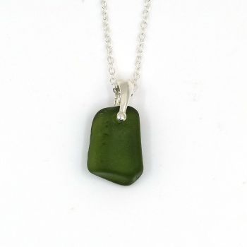 Moss Green Sea Glass and Silver Necklace REESE