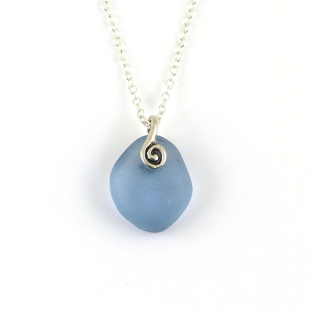 Tiny Ocean Blue Sea Glass Necklace TESS