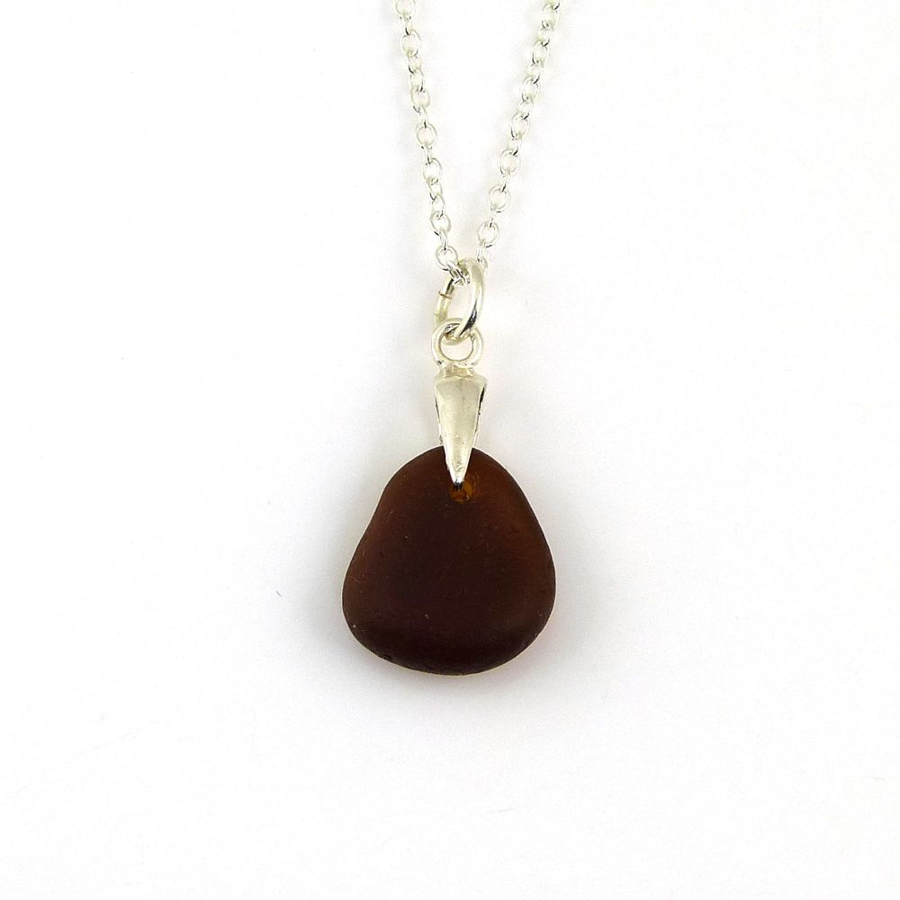 Toffee Brown Sea Glass and Silver Necklace MIRA