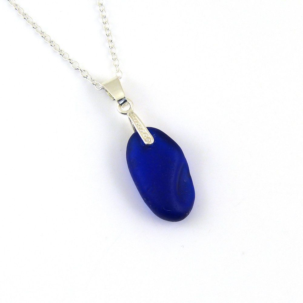 Rare Cobalt Blue English Sea Glass Necklace NICOLA