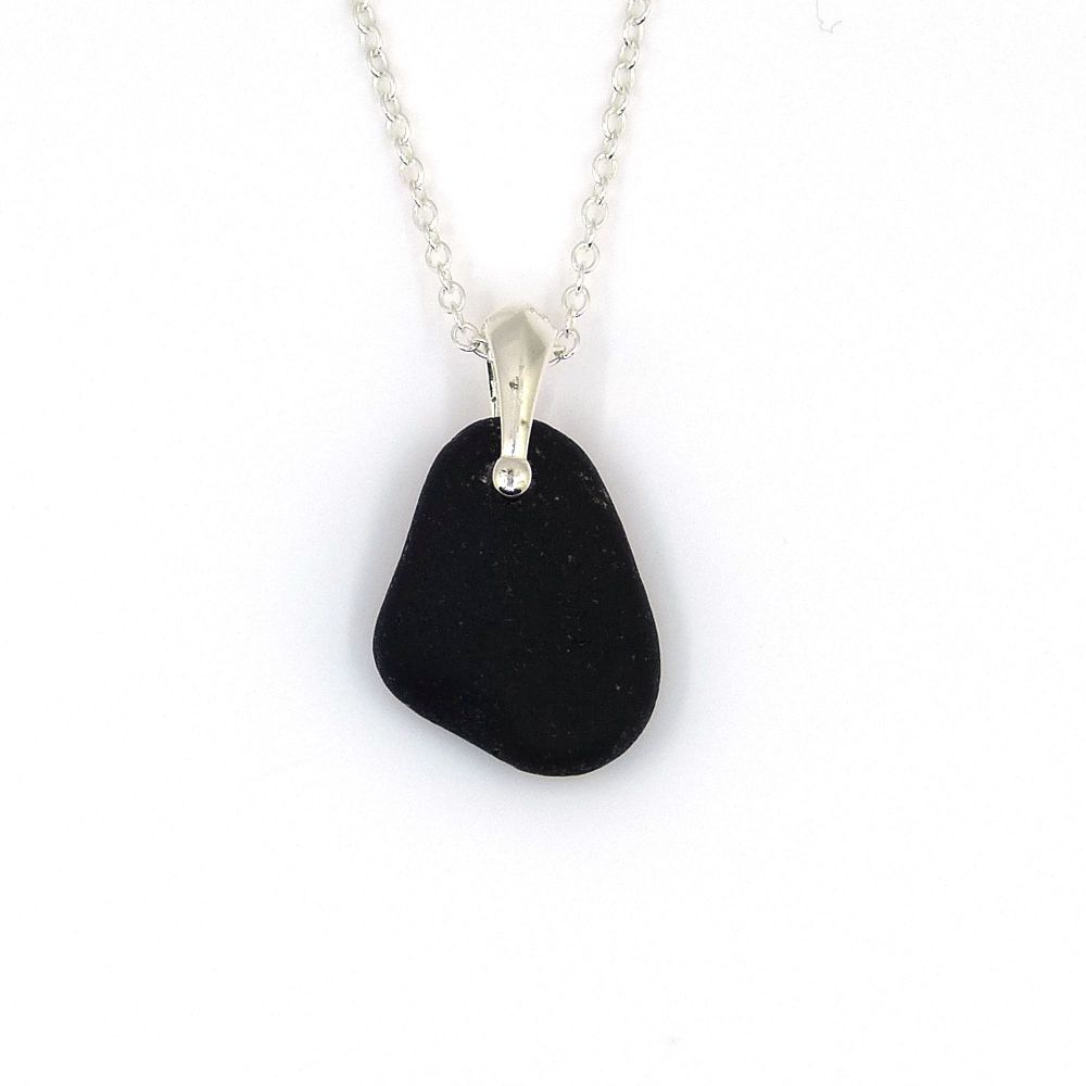 Rare Black Sea Glass Pendant Necklace, BREE