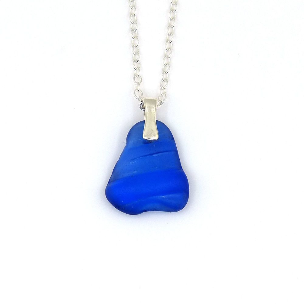 Rare Cobalt Blue Sea Glass Necklace, Beach Jewellery, Sterling Silver, SELE