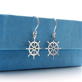 Sterling Silver Ships Wheel Drop Earrings