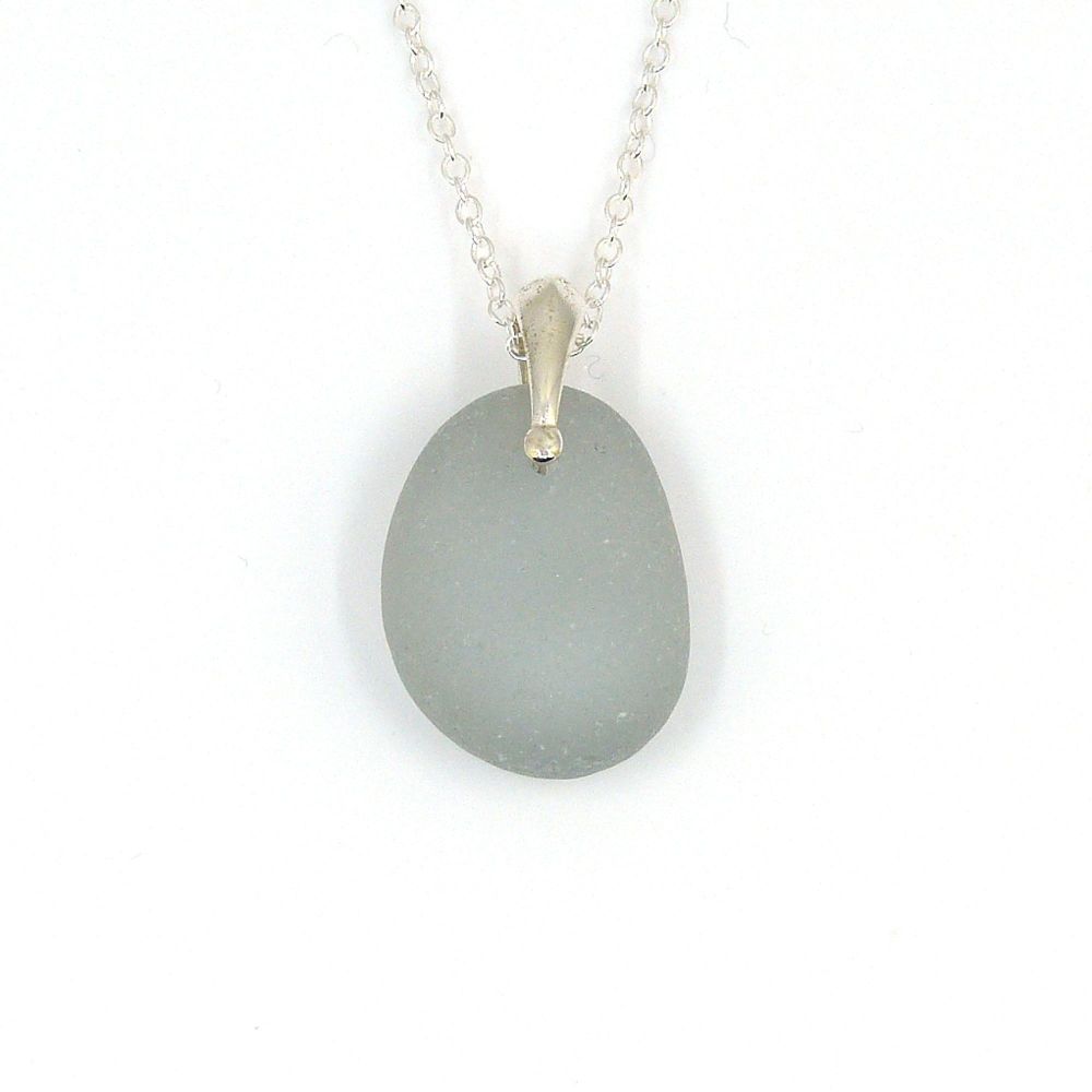 Pastel Grey Sea Glass and Sterling Silver Necklace ELISE
