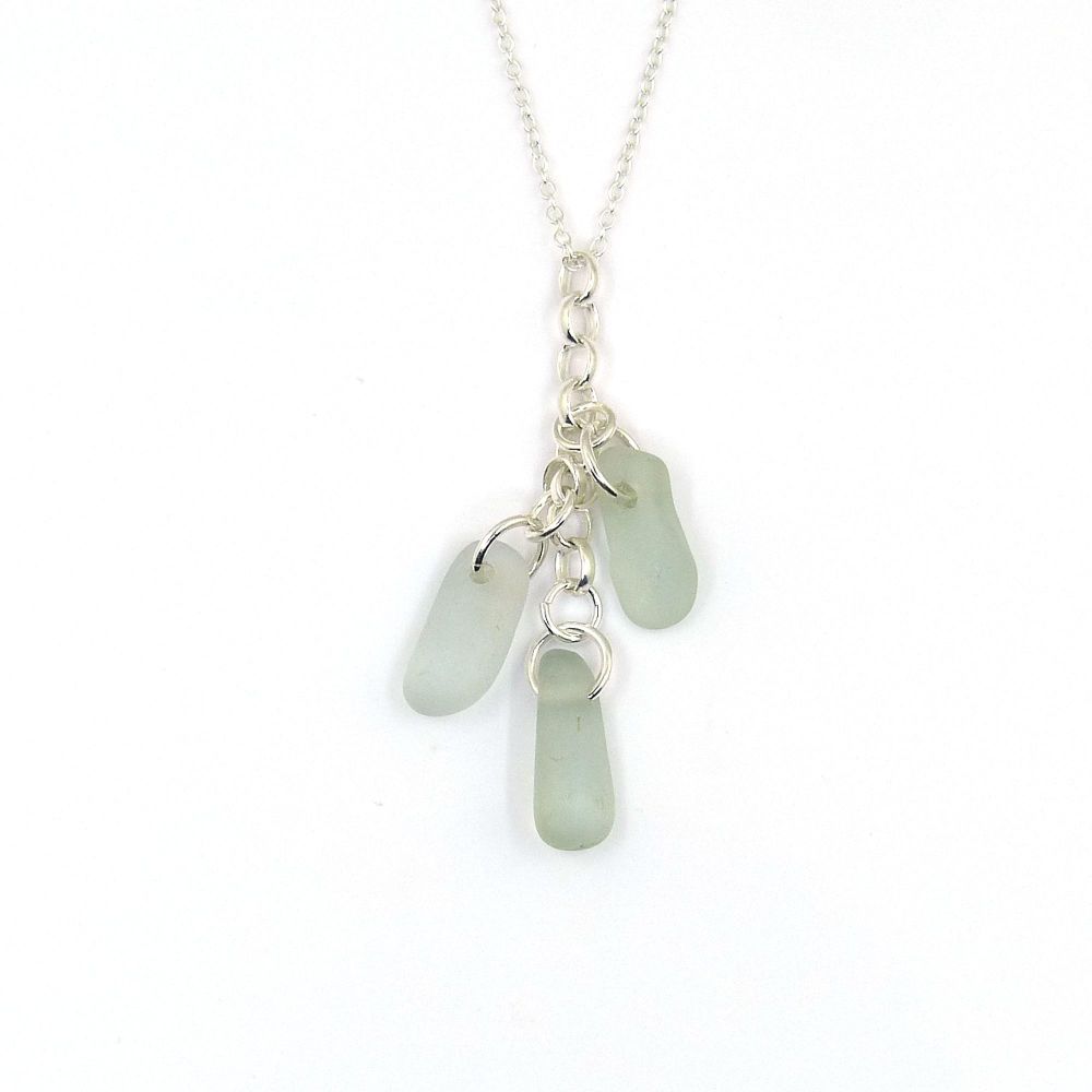 Shades of Blue Sea Glass and Sterling Silver Cluster Necklace LYDIE